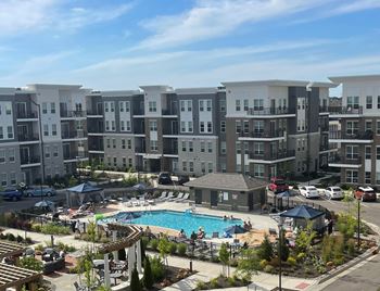 An aerial view of an apartment complex